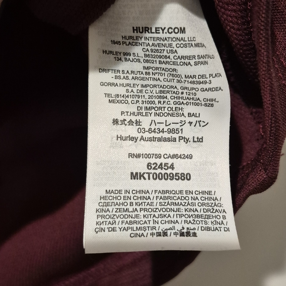 Men's Maroon Polo Shirt Hurley LG - Picture 3 of 3